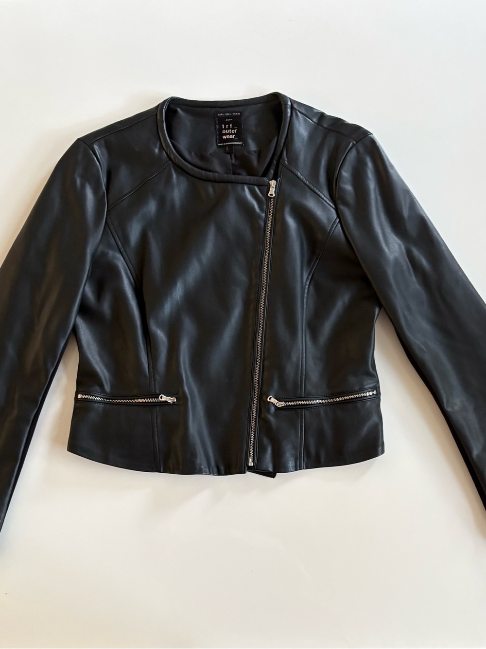 Zara Black Faux Leather Asymmetrical Zip Jacket